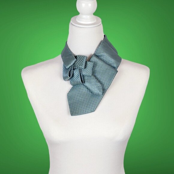 Green and Blue Silk Ascot Scarf - Unisex Necktie - Women's Office Fashion - Picture 1 of 7